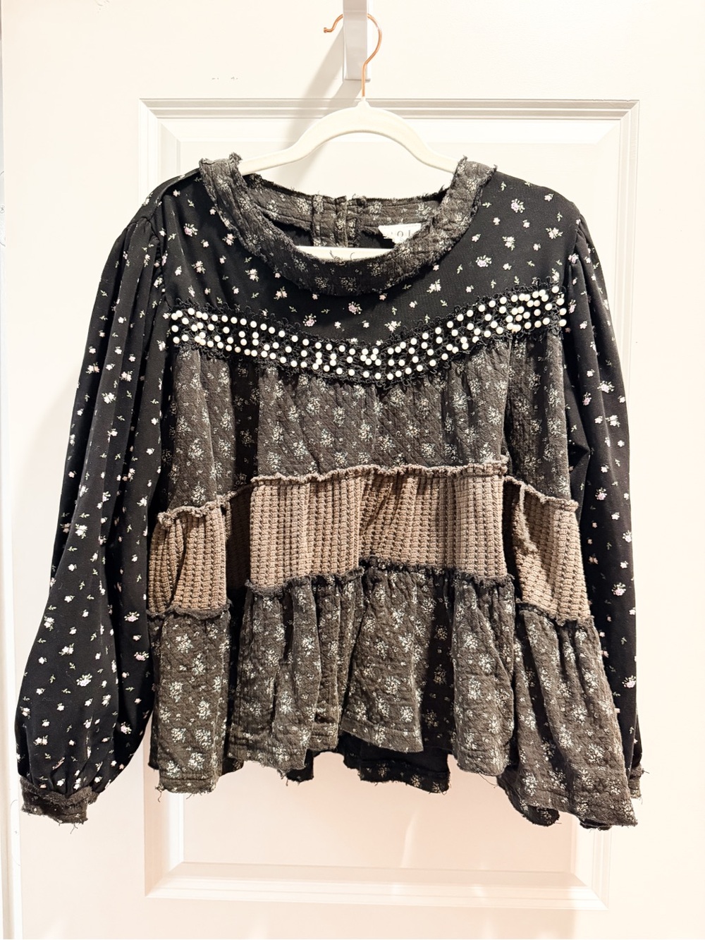 Black Floral Pearl top